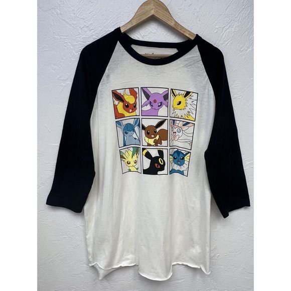 We love fine Pokemon Black 3/4 Baseball T-shirt 9 Characters Pikachu Size XL - Picture 2 of 5